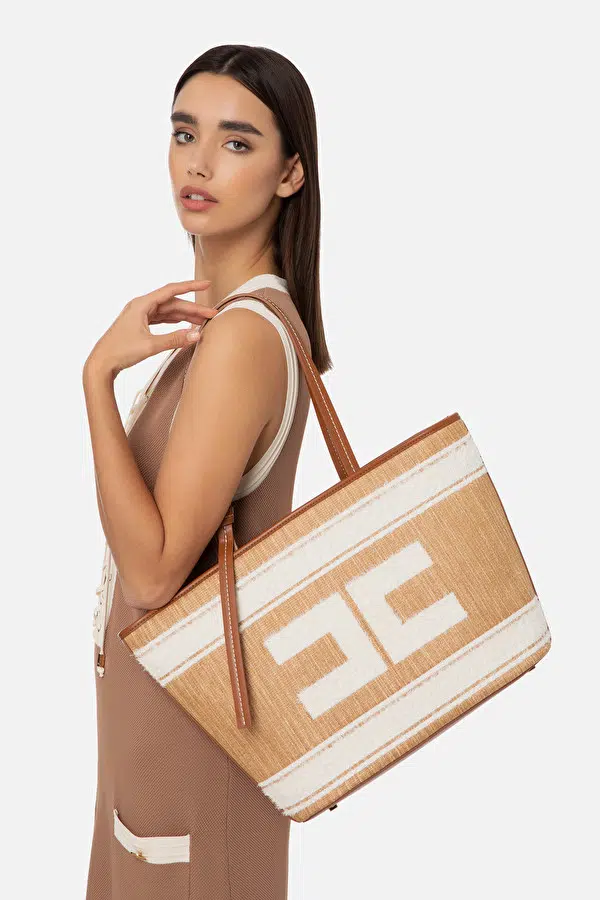 Elisabetta Franchi Shopper East-West aus Raphia 1 Elisabetta Franchi Shopper East-West aus Raphia