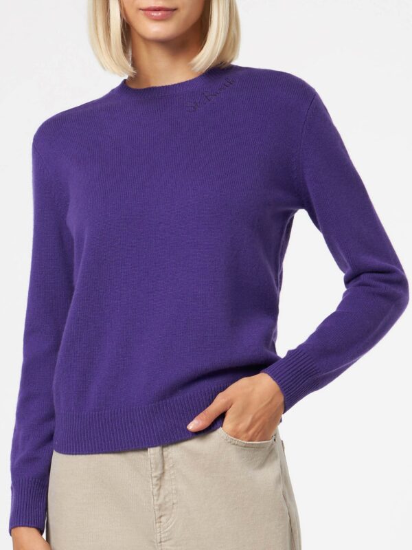 QUE0010 / 00796E woman crewneck purple sweater with st barth