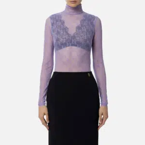 Elisabetta Franchi Body aus Tüll mit langen Ärmeln und Logo