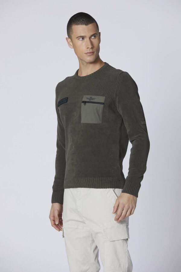 242MA1515L539 aeronauticamilitare 242ma1515l539 39316 crew neck sweater with pocket 1 1