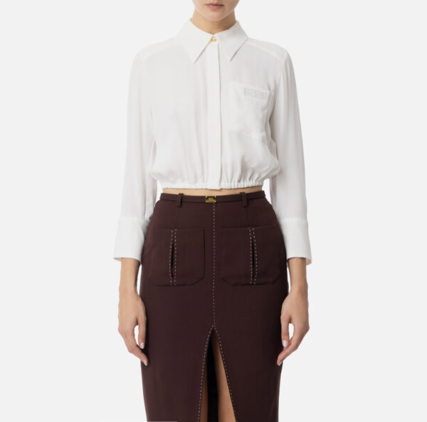 Elisabetta Franchi Cropped-Hemdbluse aus Georgette mit Gummizug