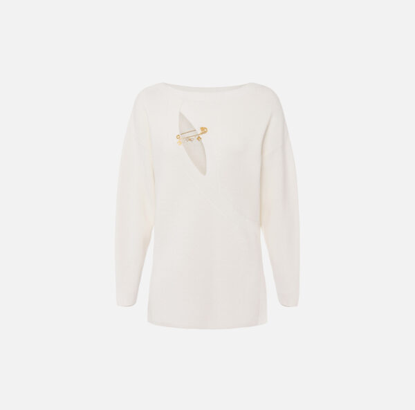 Elisabetta Franchi Pullover aus Viskose mit Cut-out und Schmuckbrosche – Bild 5