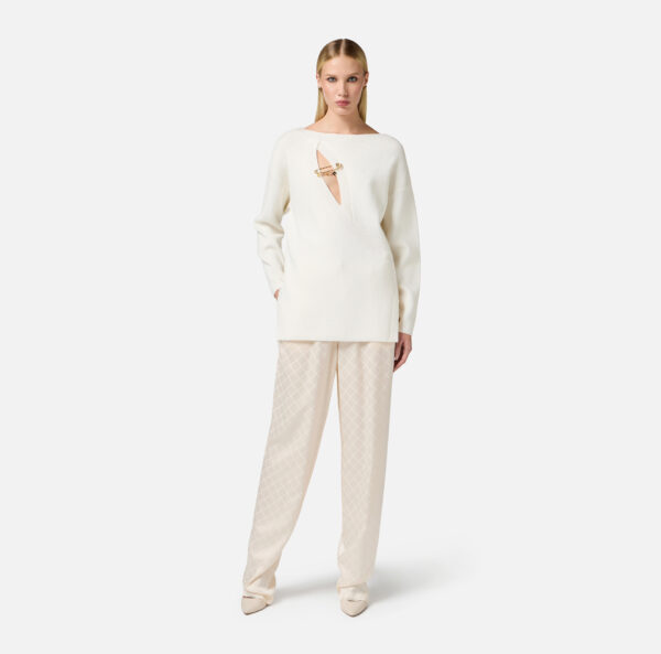 Elisabetta Franchi Pullover aus Viskose mit Cut-out und Schmuckbrosche