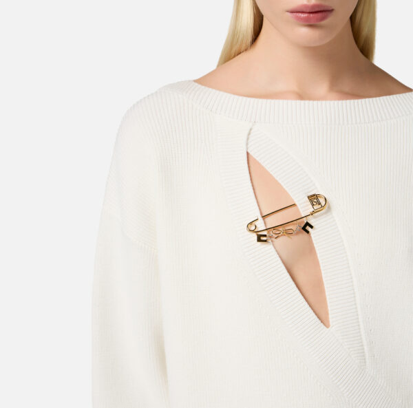 Elisabetta Franchi Pullover aus Viskose mit Cut-out und Schmuckbrosche – Bild 3