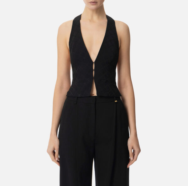 Elisabetta Franchi Weste aus Satin mit Jacquard-Rauten