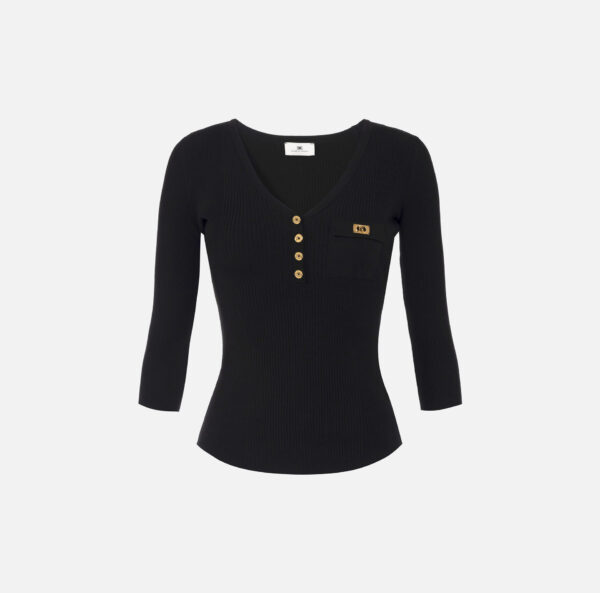 Elisabetta Franchi Pullover im Mikroripp-Design mit Tasche – Bild 5