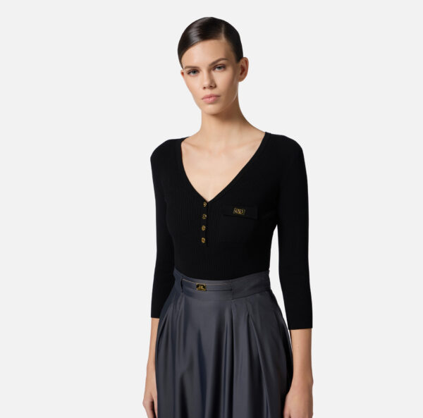 Elisabetta Franchi Pullover im Mikroripp-Design mit Tasche – Bild 2