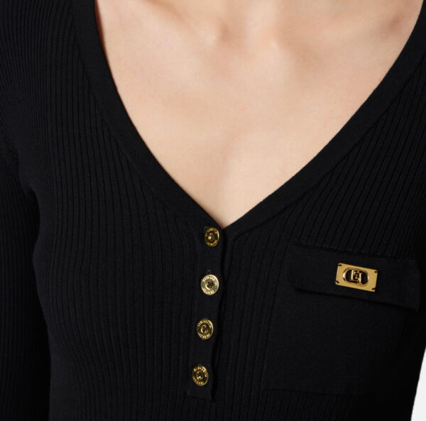 Elisabetta Franchi Pullover im Mikroripp-Design mit Tasche – Bild 3
