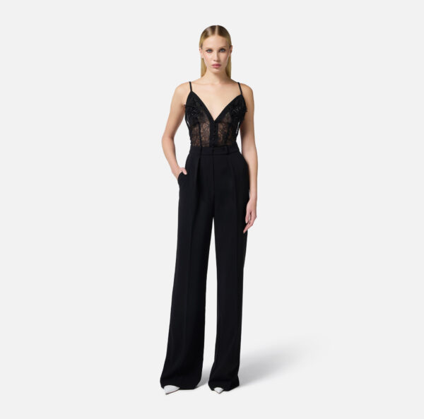 Elisabetta Franchi Jumpsuit aus leichtem Crêpe mit floralen Stickereien