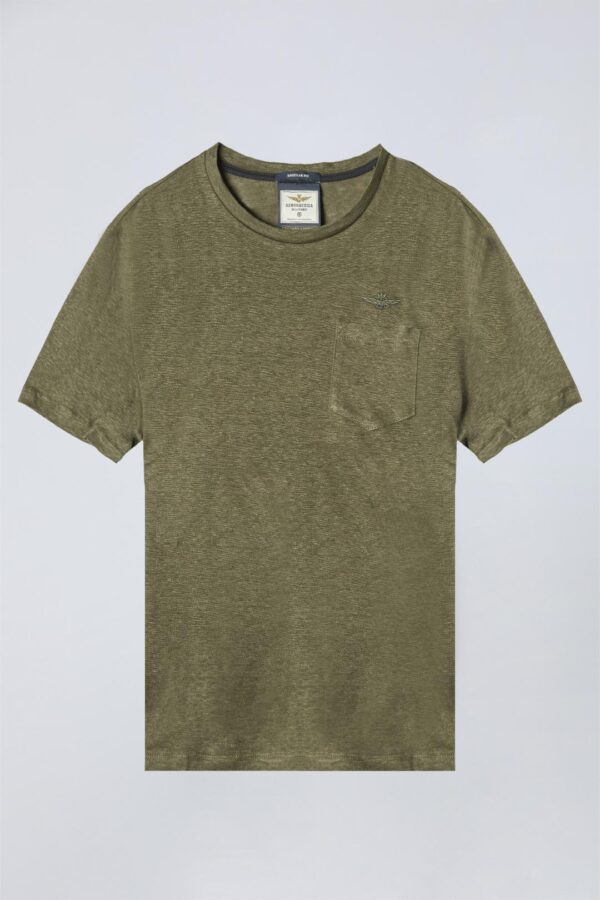 Aeronautica Militare Leinen-T-Shirt mit Rundhalsausschnitt und Tasche – Bild 4