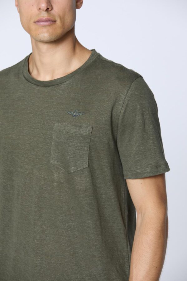 Aeronautica Militare Leinen-T-Shirt mit Rundhalsausschnitt und Tasche – Bild 3