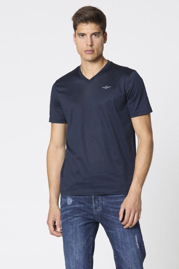 Aeronautica Militare T-Shirt mit V-Ausschnitt aus merzerisierter Baumwolle