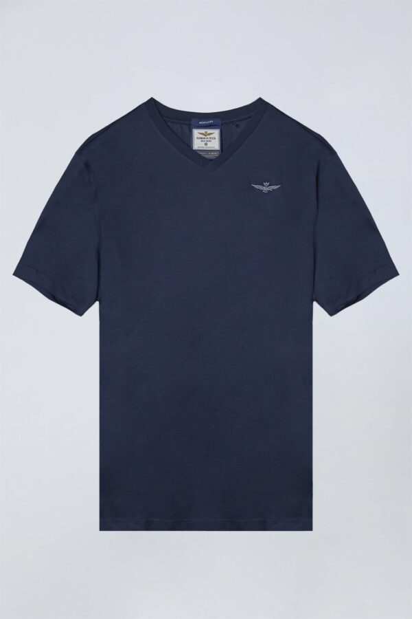 Aeronautica Militare T-Shirt mit V-Ausschnitt aus merzerisierter Baumwolle – Bild 4