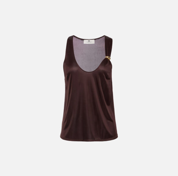 Elisabetta Franchi Top aus glänzendem Jersey mit Schmuck-Logo – Bild 5