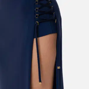 Elisabetta Franchi Rock aus leichtem, doppellagigem Crêpe mit Kreuzschnürmotiv 5 GO12352E2 GO12352E2 DC8 2