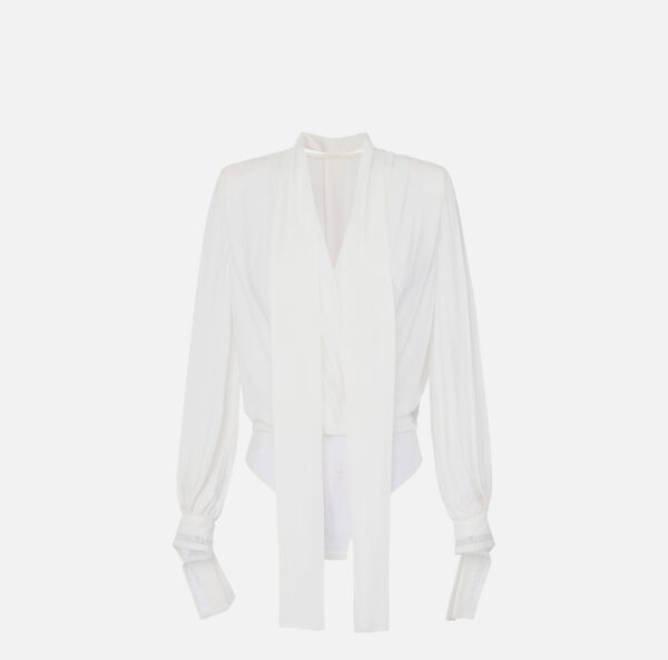 Elisabetta Franchi Body-Hemdbluse aus Georgette mit Schal und Stickereien – Bild 5