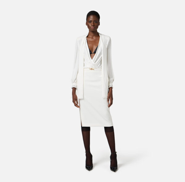 Elisabetta Franchi Body-Hemdbluse aus Georgette mit Schal und Stickereien