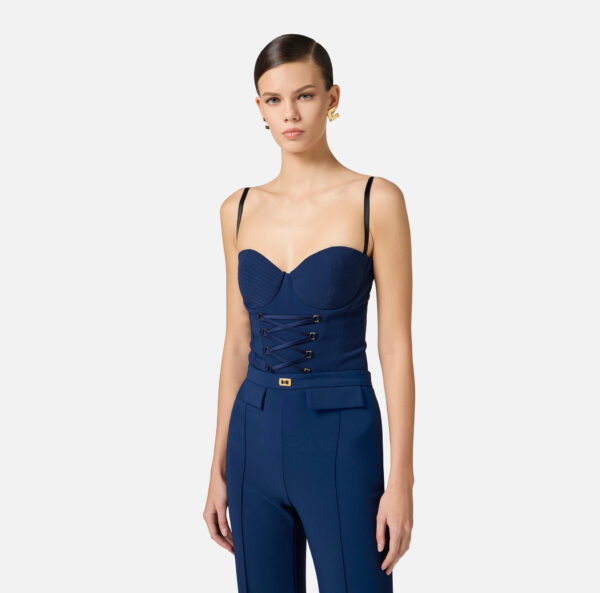 Elisabetta Franchi Body aus Crêpe mit Kreuzschnürmotiv – Bild 2