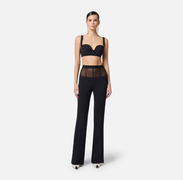 Elisabetta Franchi Top aus doppellagigem Stretch-Crêpe mit Feston-Stickerei