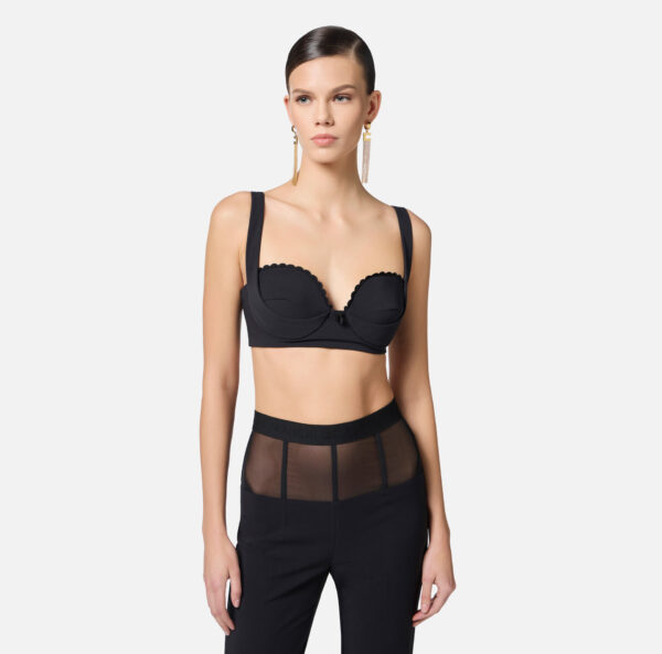 Elisabetta Franchi Top aus doppellagigem Stretch-Crêpe mit Feston-Stickerei – Bild 2