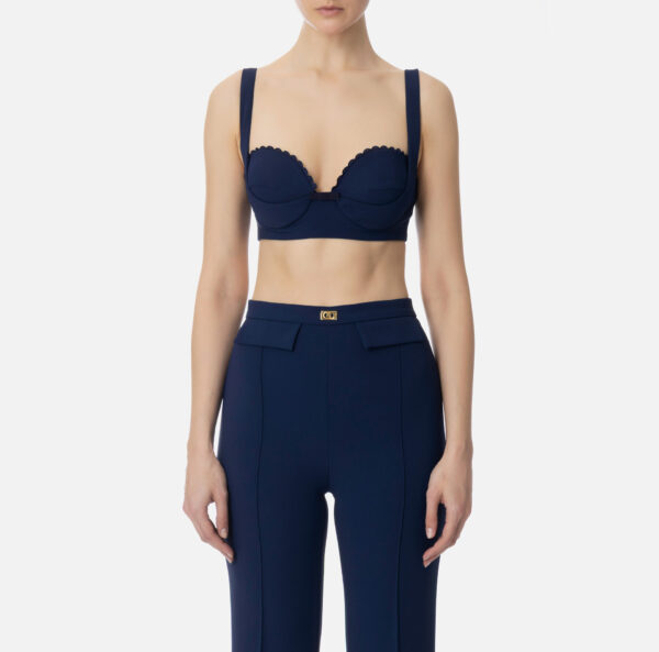 Elisabetta Franchi Top aus doppellagigem Stretch-Crêpe mit Feston-Stickerei