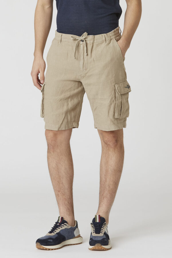 Aeronautica Militare Leinen-Cargo-Bermudashorts mit Kordelzug – Bild 2