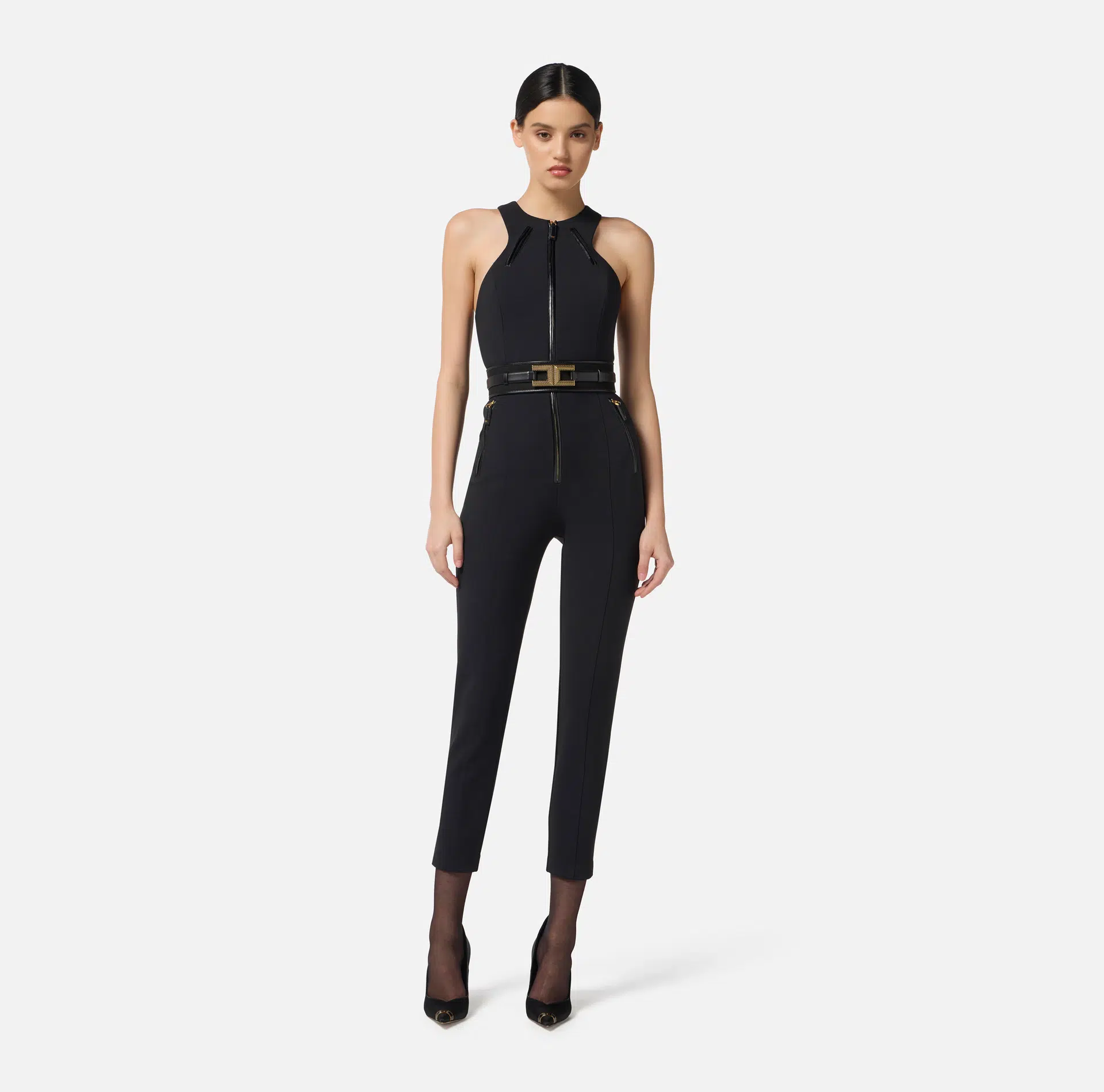 Elisabetta Franchi Jumpsuit aus doppellagigem Crêpe mit Reissverschlussdetails 1 Elisabetta Franchi Jumpsuit aus doppellagigem Crêpe mit Reissverschlussdetails