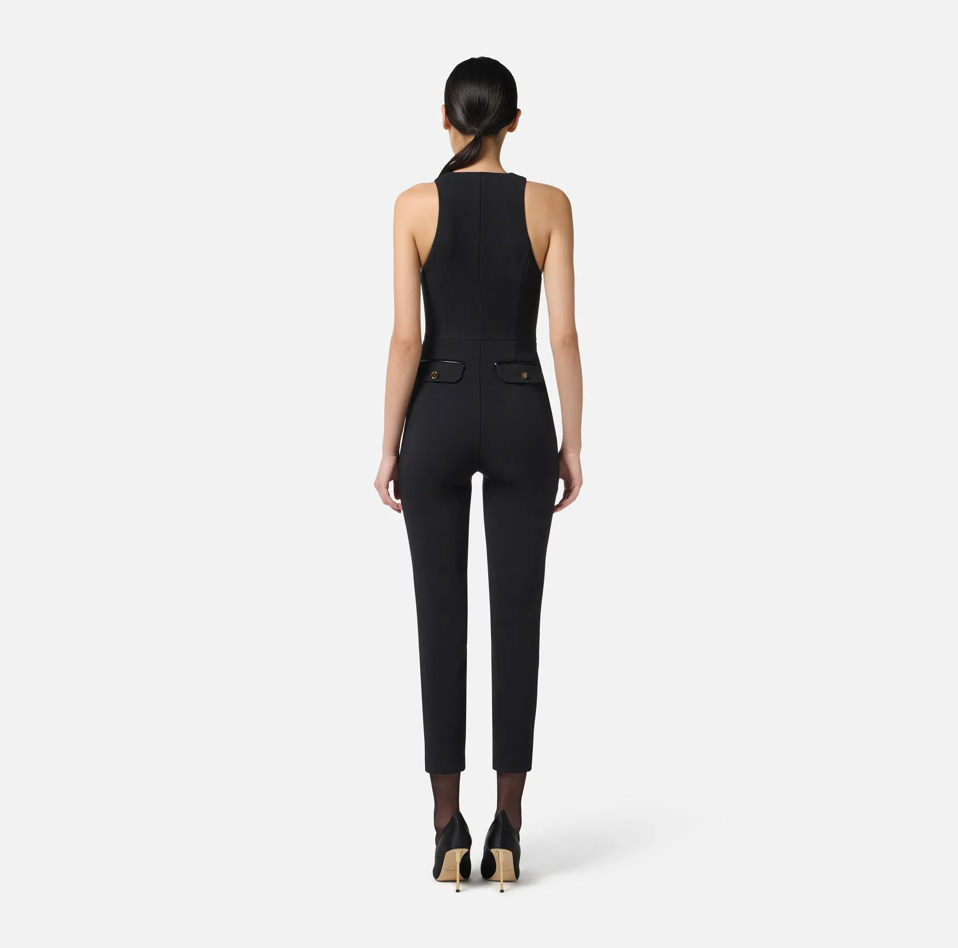 Elisabetta Franchi Jumpsuit aus doppellagigem Crêpe mit Reissverschlussdetails 4 Elisabetta Franchi Jumpsuit aus doppellagigem Crêpe mit Reissverschlussdetails – Bild 4