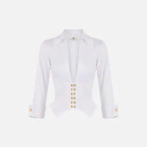 Elisabetta Franchi Hemdbluse aus Stretch-Baumwolle mit Schmuckhäkchen 9 CA06057E2 CA06057E2 100 1 D