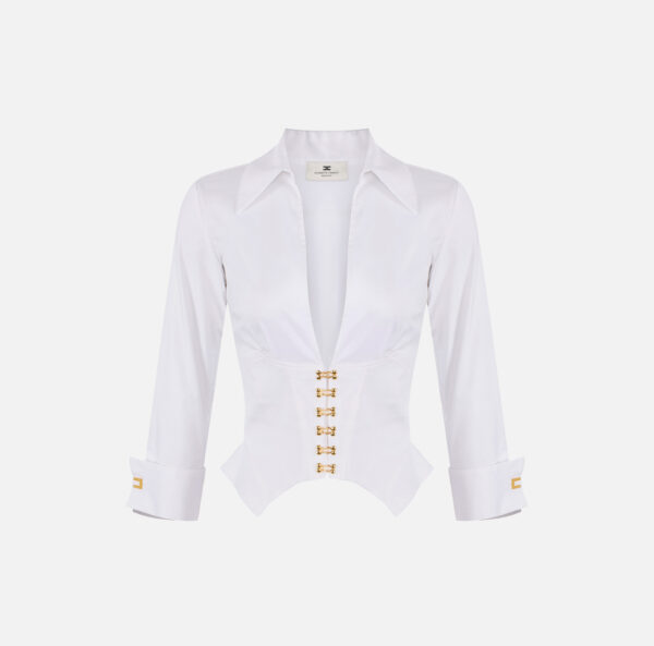 Elisabetta Franchi Hemdbluse aus Stretch-Baumwolle mit Schmuckhäkchen – Bild 5