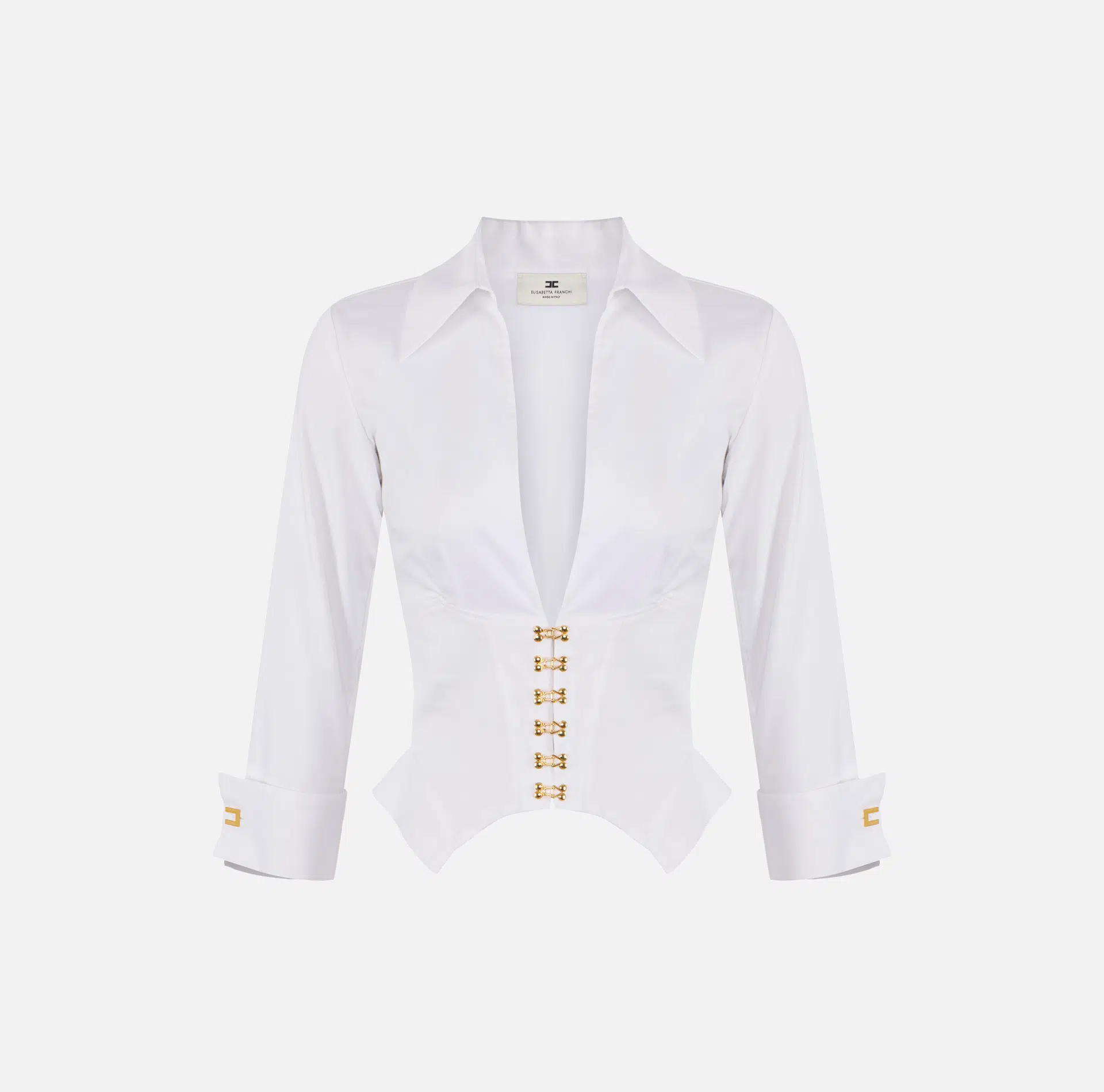 Elisabetta Franchi Hemdbluse aus Stretch-Baumwolle mit Schmuckhäkchen 5 Elisabetta Franchi Hemdbluse aus Stretch-Baumwolle mit Schmuckhäkchen – Bild 5