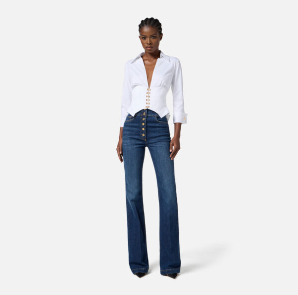 Elisabetta Franchi Hemdbluse aus Stretch-Baumwolle mit Schmuckhäkchen