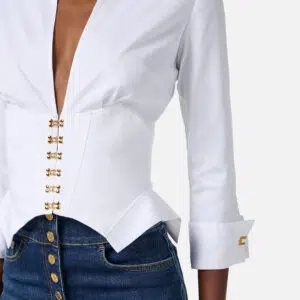 Elisabetta Franchi Hemdbluse aus Stretch-Baumwolle mit Schmuckhäkchen 7 CA06057E2 CA06057E2 100 5 D