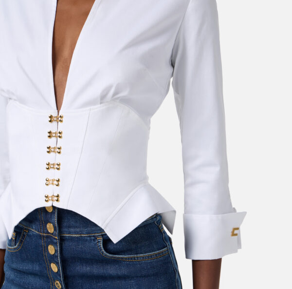 Elisabetta Franchi Hemdbluse aus Stretch-Baumwolle mit Schmuckhäkchen – Bild 3