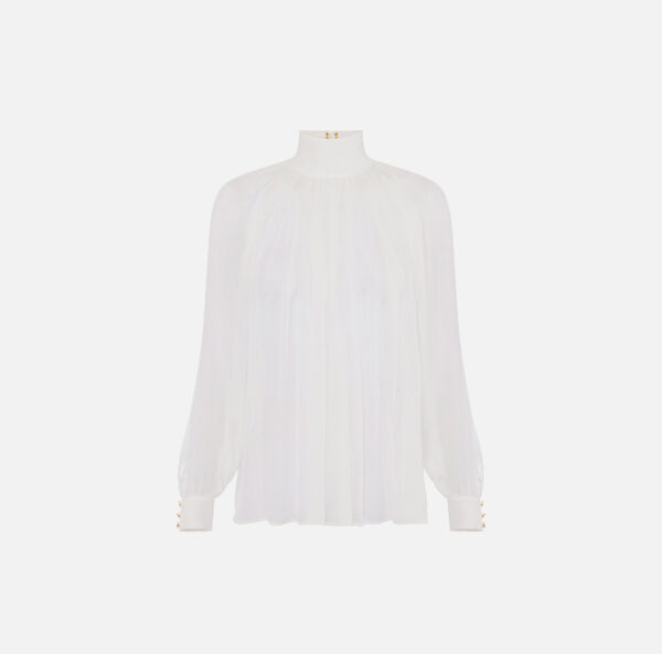 Elisabetta Franchi Bluse aus Voile mit Schmuckhäkchen – Bild 5