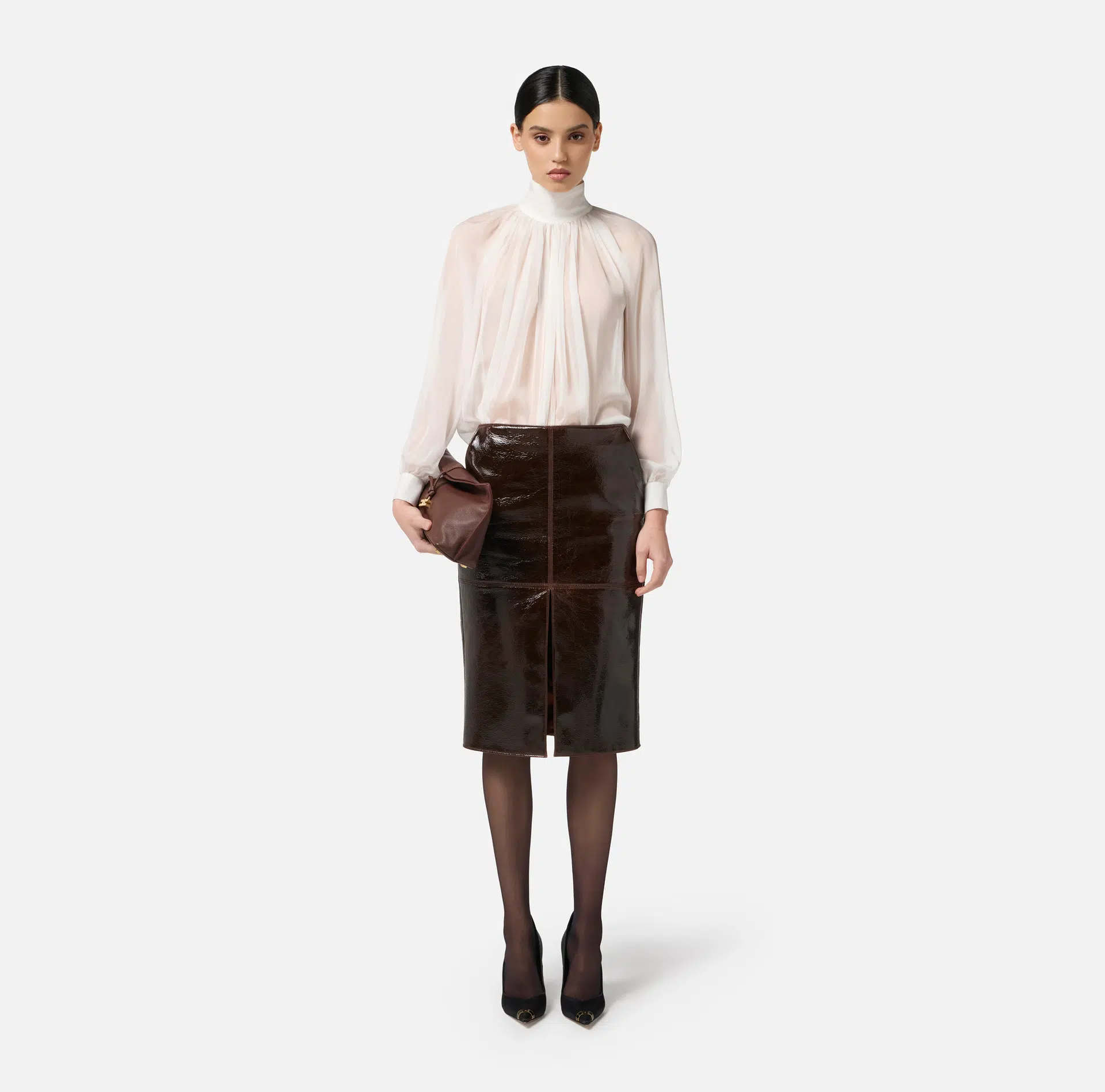 Elisabetta Franchi Bluse aus Voile mit Schmuckhäkchen 1 Elisabetta Franchi Bluse aus Voile mit Schmuckhäkchen