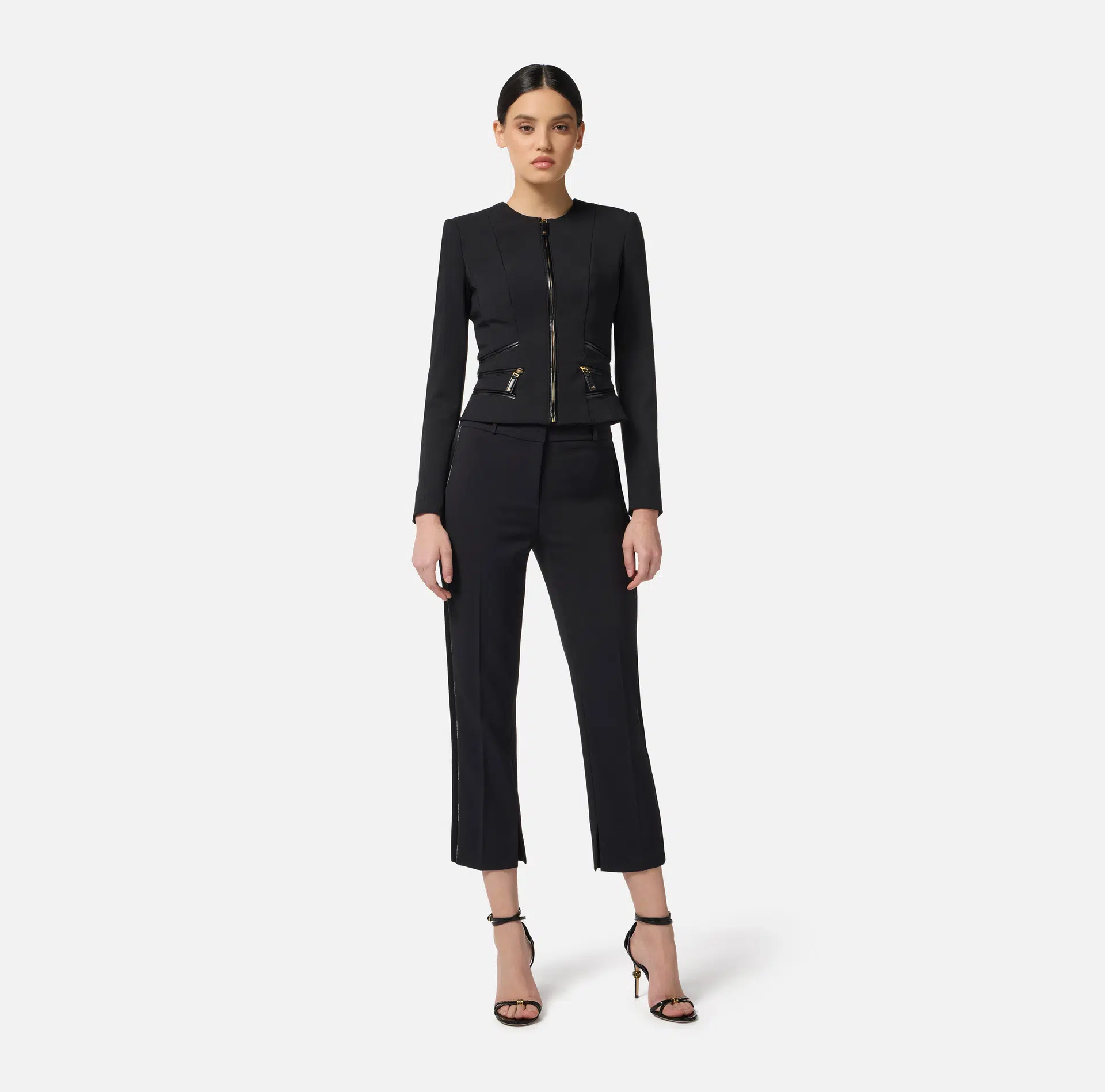 Elisabetta Franchi Jacke aus doppellagigem Crêpe mit Reissverschlussdetails 1 Elisabetta Franchi Jacke aus doppellagigem Crêpe mit Reissverschlussdetails