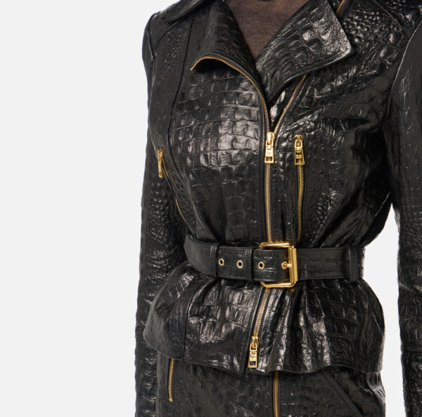 Elisabetta Franchi Bikerjacke aus Leder mit Kroko-Print – Bild 3