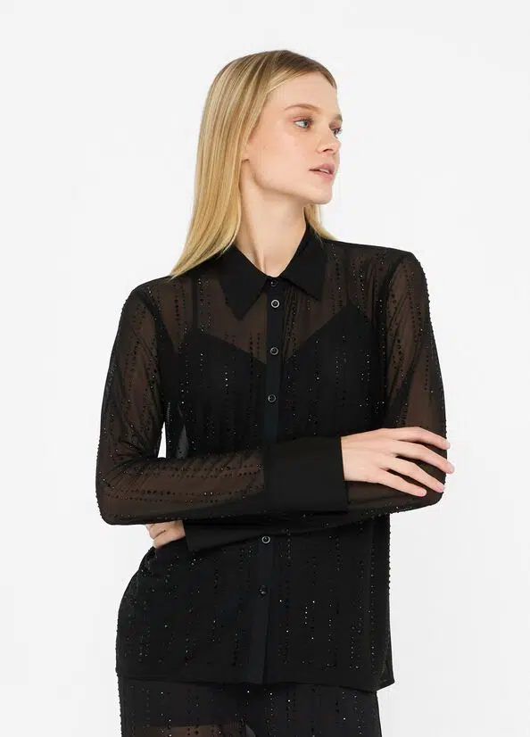 Liu Jo Hemdbluse aus Tüll mit Strass 3 Liu Jo Hemdbluse aus Tüll mit Strass – Bild 3