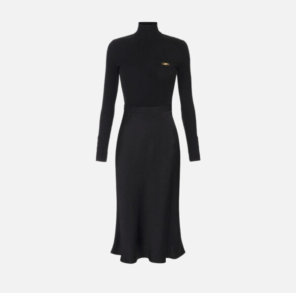 Elisabetta Franchi Kleid aus Rippstrick und Satin mit kleiner Tasche – Bild 5
