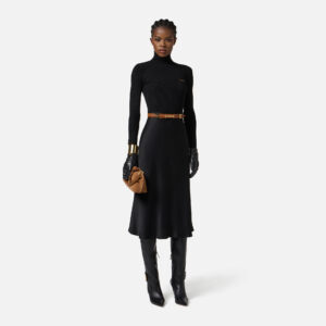 Elisabetta Franchi Kleid aus Rippstrick und Satin mit kleiner Tasche