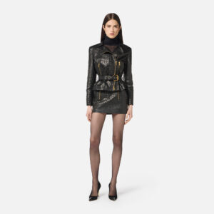 Elisabetta Franchi Minirock aus Leder mit Kokosnuss-Print