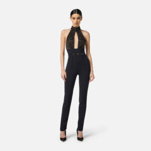Elisabetta Franchi Jumpsuit aus Tüll und Crêpe mit Kokosnuss-Stickereien