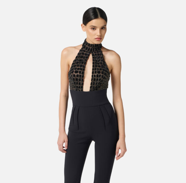 Elisabetta Franchi Jumpsuit aus Tüll und Crêpe mit Kokosnuss-Stickereien – Bild 2