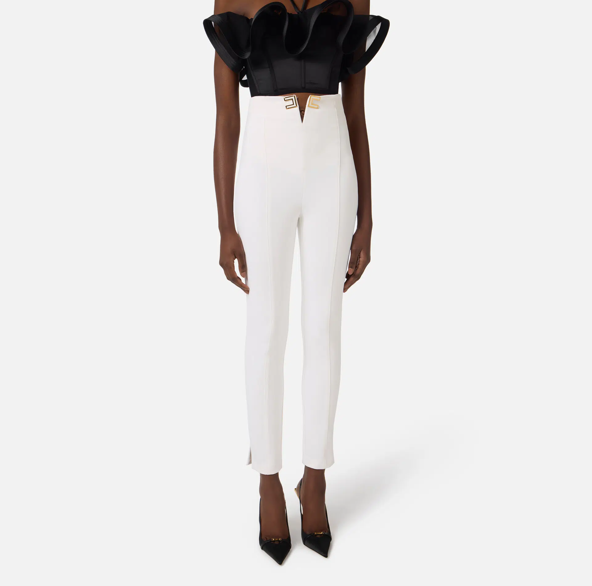 Hose aus doppellagigem Stretch-Crêpe mit Logo-Details 2 Hose aus doppellagigem Stretch-Crêpe mit Logo-Details – Bild 2