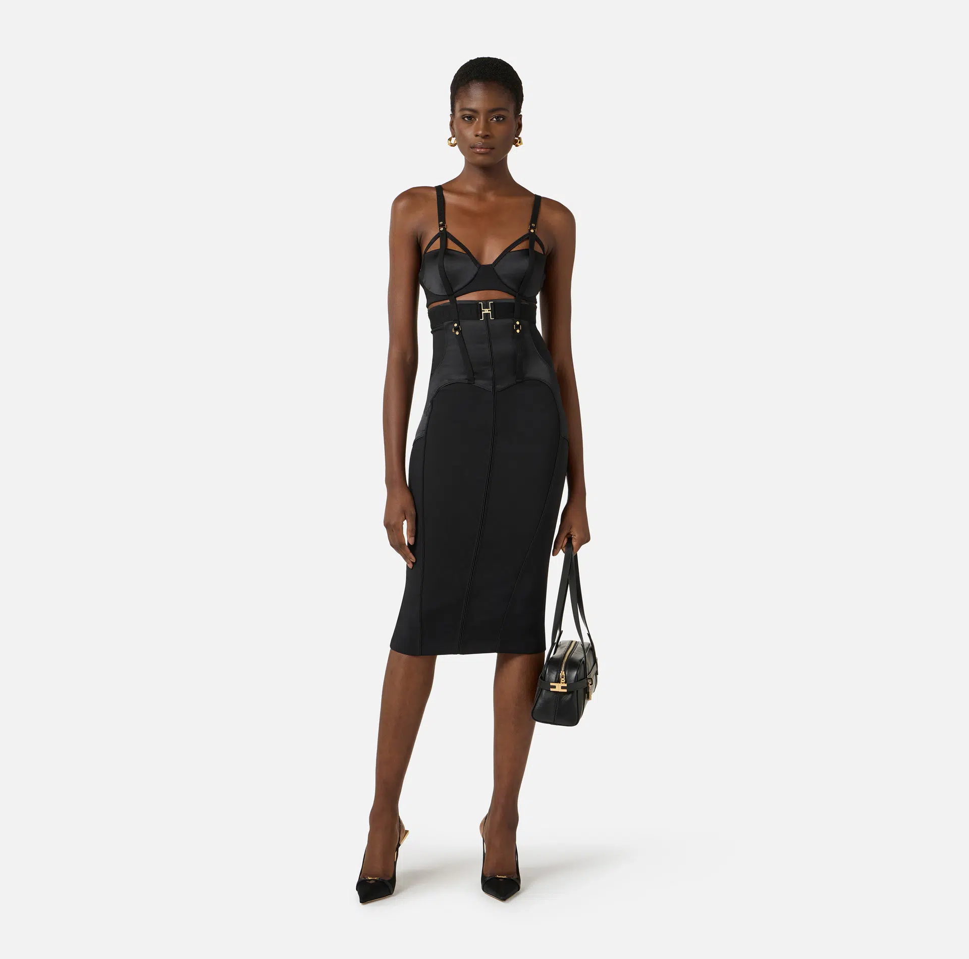 Elisabetta Franchi Bustier-Kleid aus leichtem Crêpe und Satin 1 Elisabetta Franchi Bustier-Kleid aus leichtem Crêpe und Satin