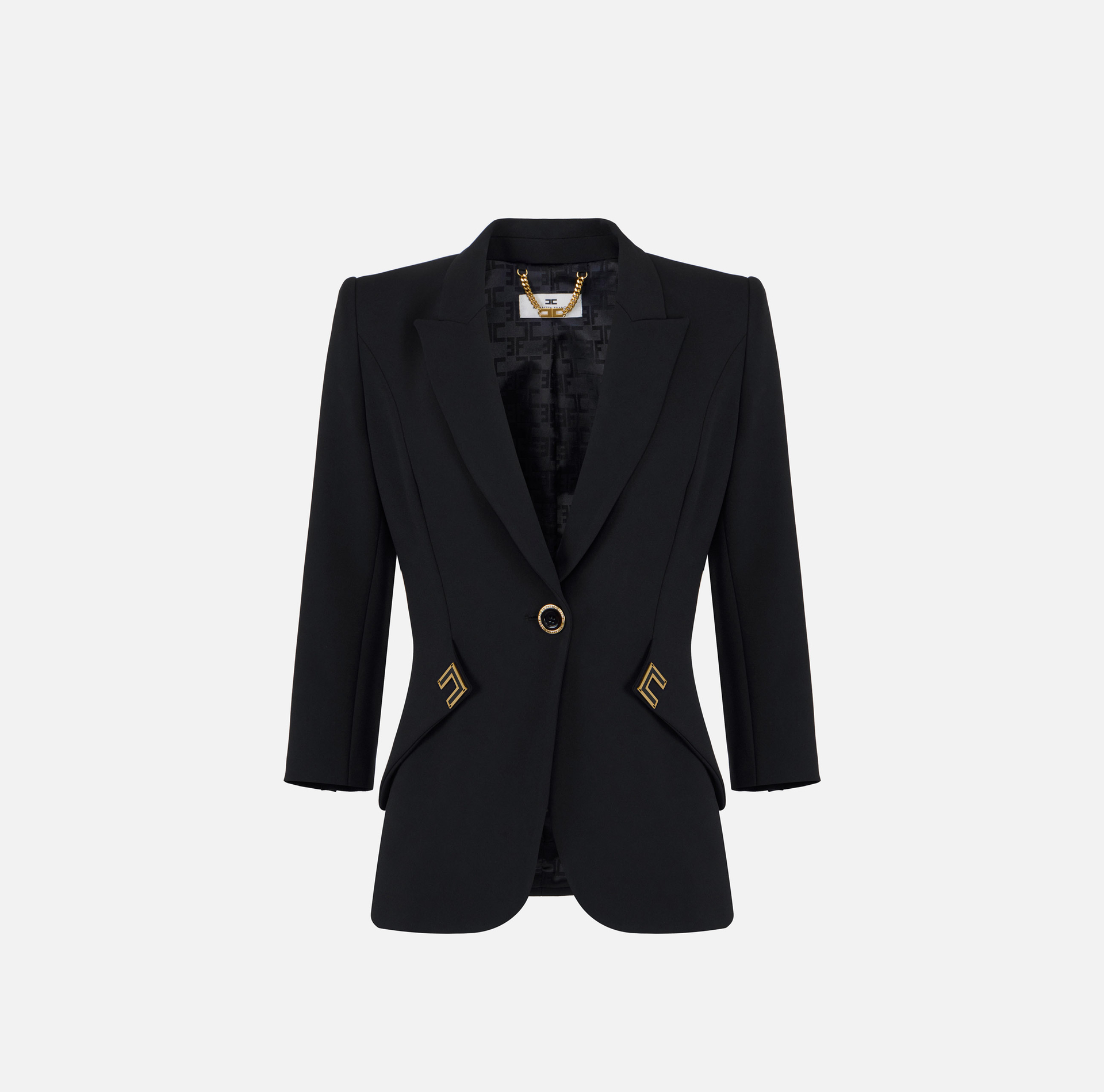 Elisabetta Franchi Jacke aus doppellagigem Stretch-Crêpe mit Logo-Detail 5 Elisabetta Franchi Jacke aus doppellagigem Stretch-Crêpe mit Logo-Detail – Bild 5