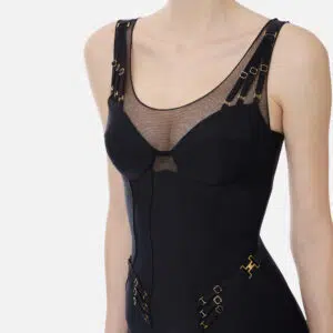 Elisabetta Franchi Kleid aus leichtem Jersey und Tüll mit elastischen Bändern 4 AB87061E2 AB87061E2 110 3